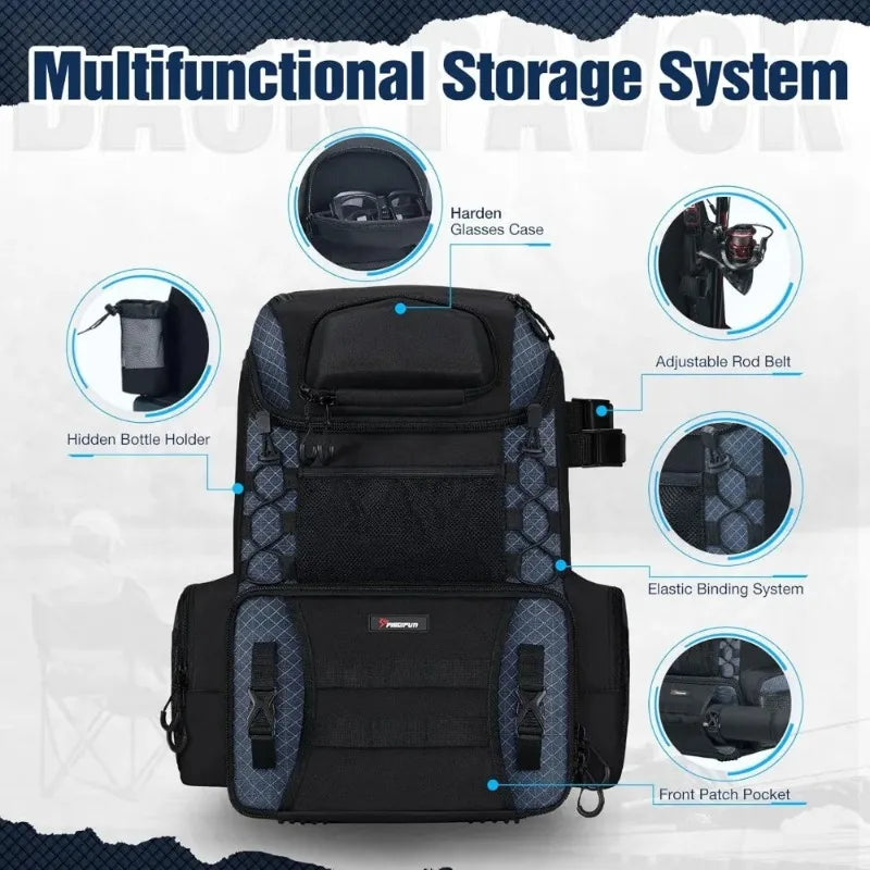 Fully Upgraded Fishing Tackle Backpack with Rod Holders and Waterproof Cover