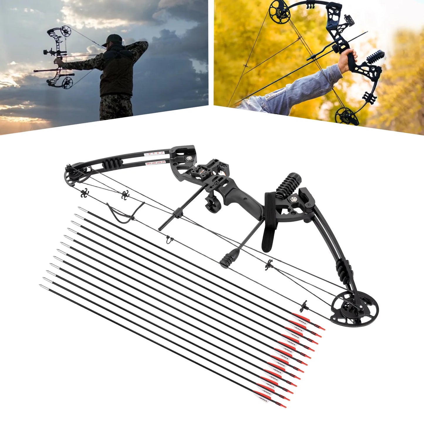 Compound Recurve Bow Set with 12 Arrows for Right Hand Adult Hunting Training