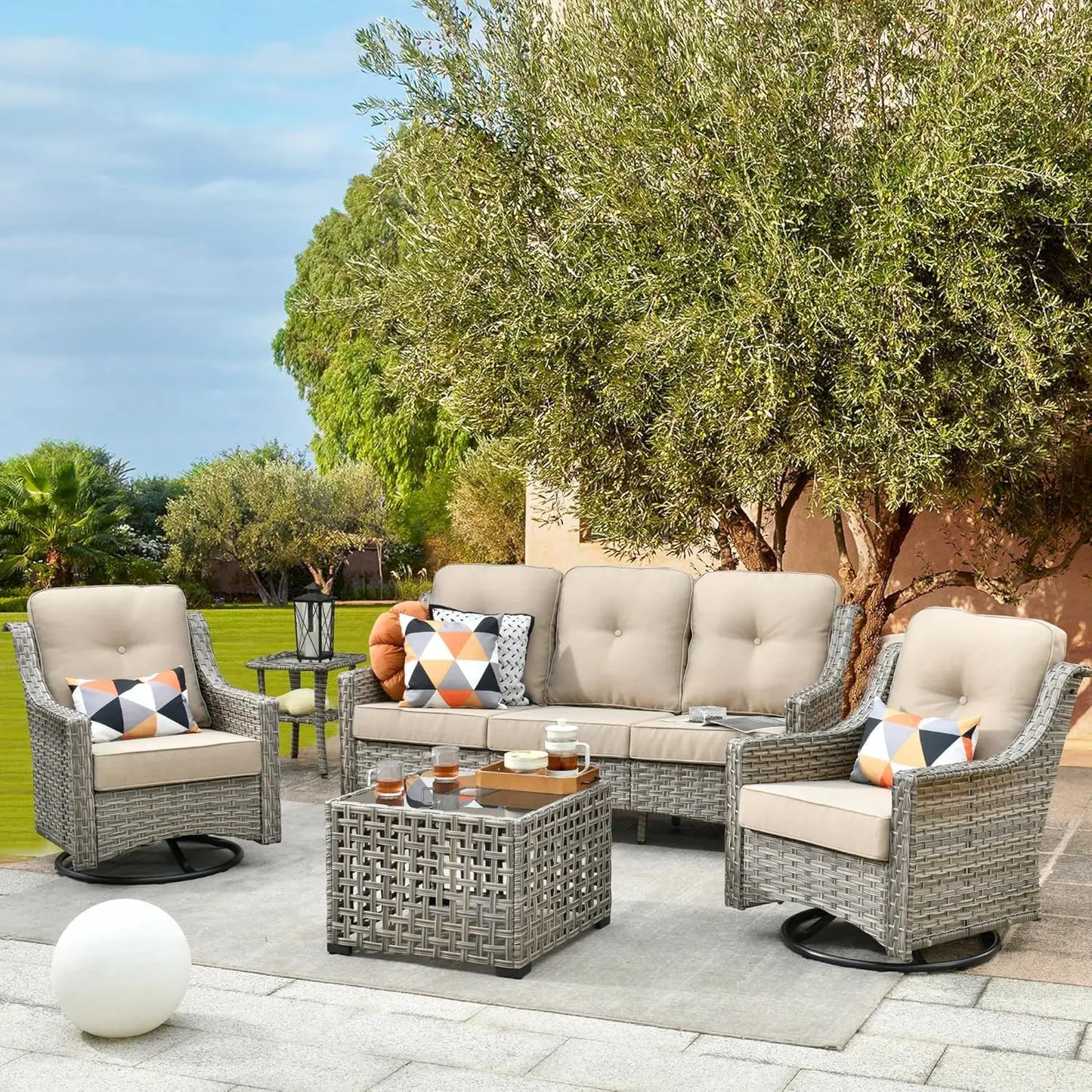 Modern Outdoor Aluminum 5PCS Half-Moon Sectional Furniture Set with Table