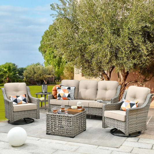 Modern Outdoor Aluminum 5PCS Half-Moon Sectional Furniture Set with Table