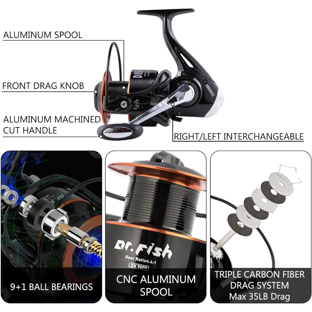 Surf Rod and Reel Combination for Saltwater Fishing with Spinning Reel 9+1 BB