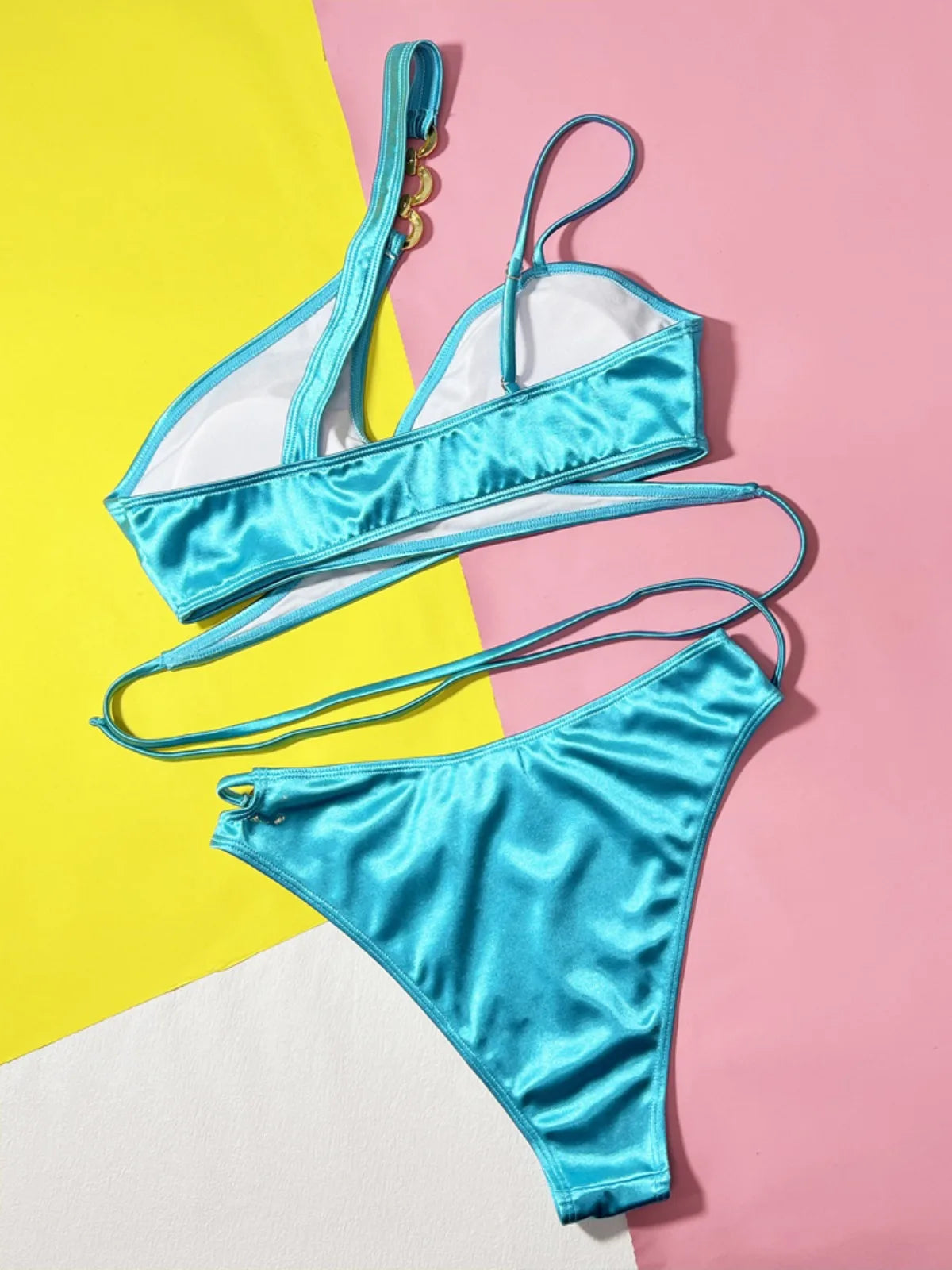 Solid Color High Waist Two Piece Bikini for Women 2025 Backless Swimwear