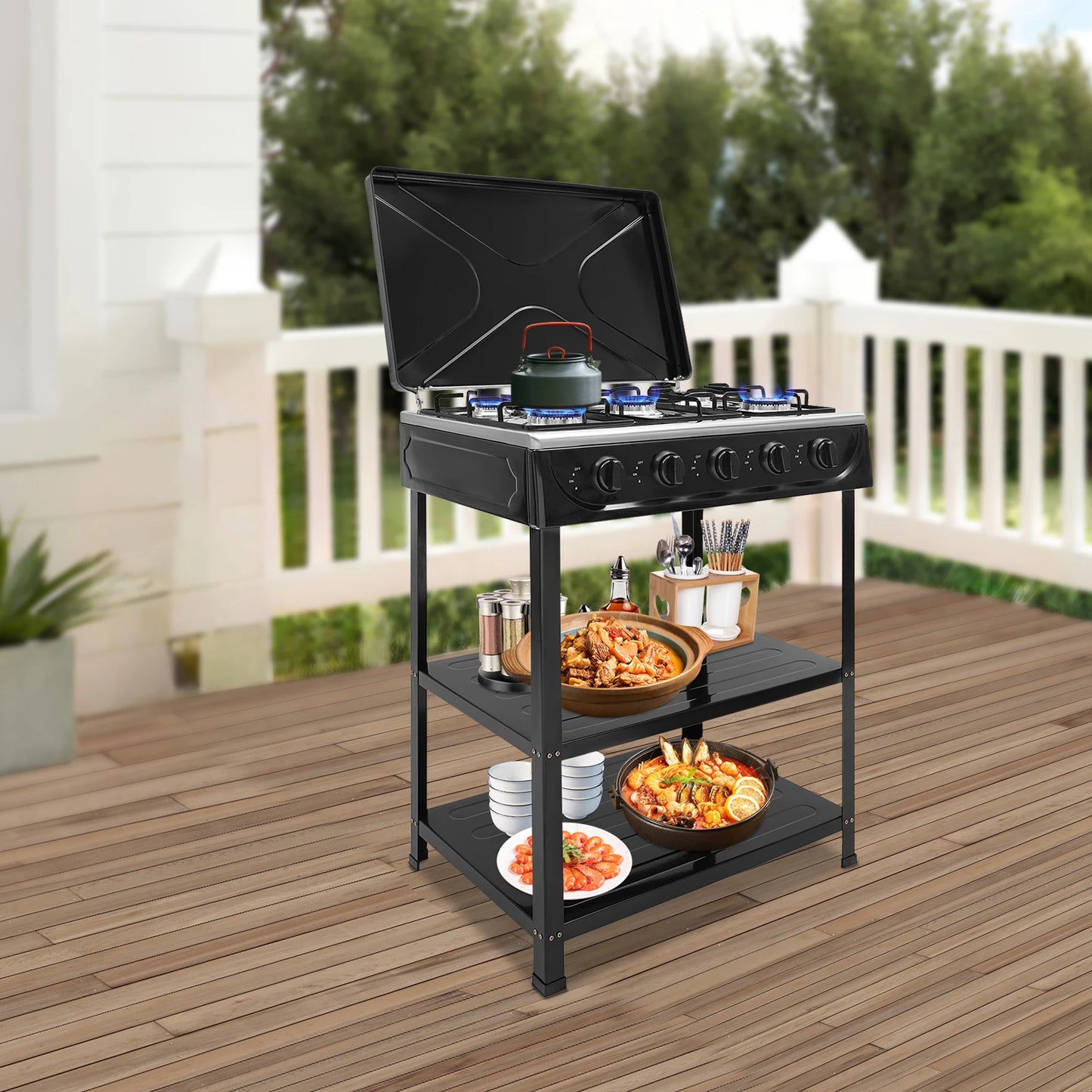 4/5 Burners Gas Stove with Independent Control for Outdoor Camping and Travel