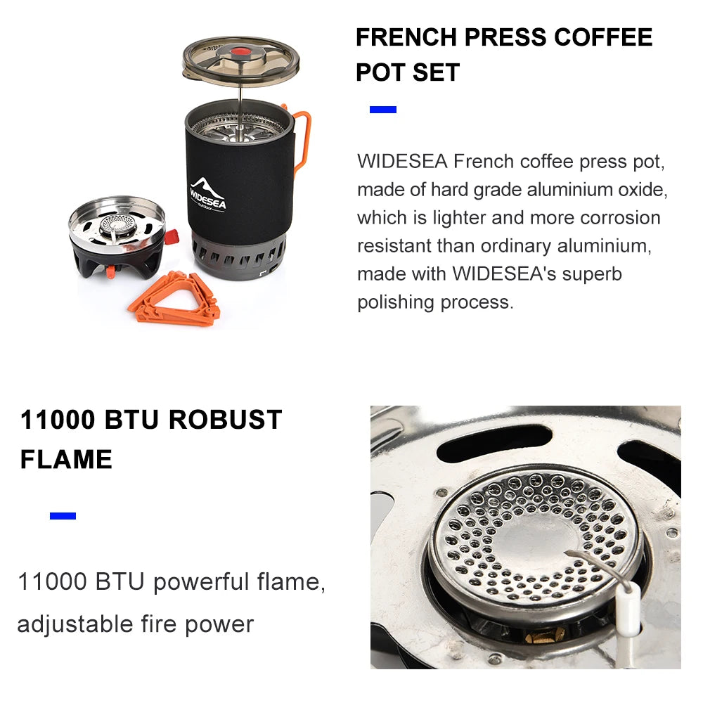 Widesea Outdoor Camping Cooking System with Heat Exchanger Gas Stove Burner