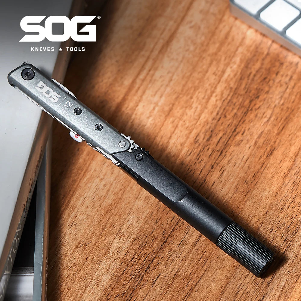 SOG Baton Q2 4-in-1 EDC Pen Multitool with Flashlight Knife and Screwdriver