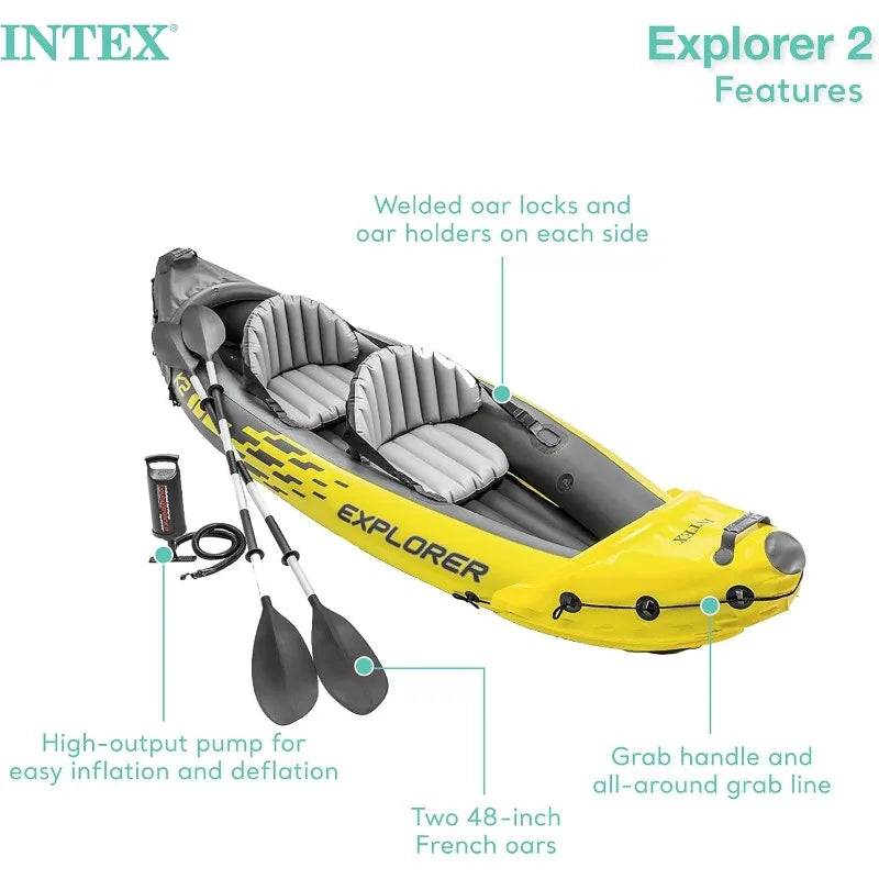 Intex Explorer K2 Inflatable Kayak Set with Oars and High-Output Pump
