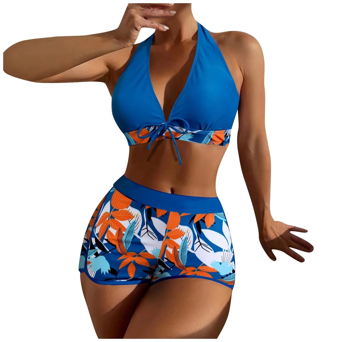 High Waist Plant Print Bikinis Set for Women Stylish Swimwear 2 Pieces