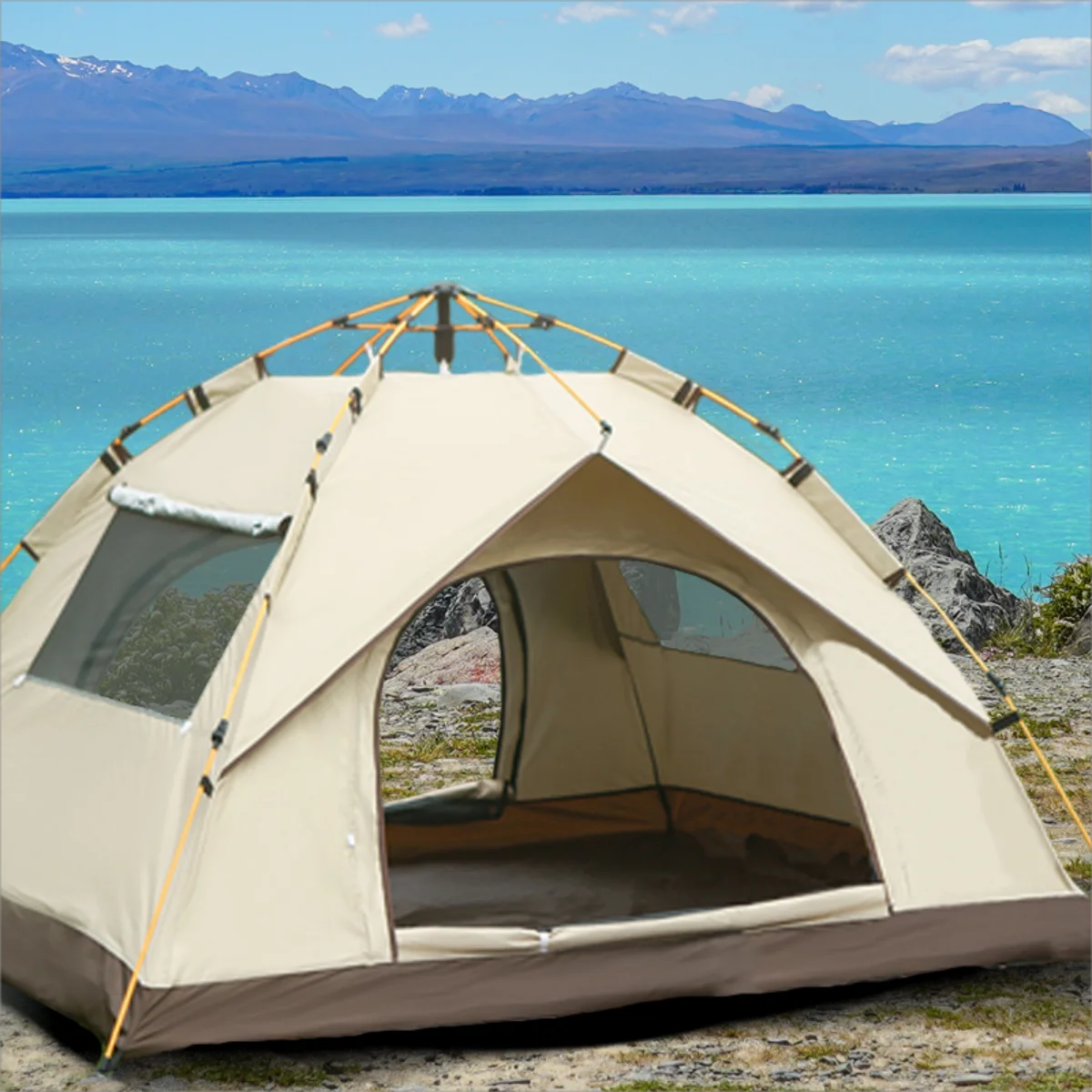 Outdoor Sunshade Camping Tent with Two Doors and Windows for Travel