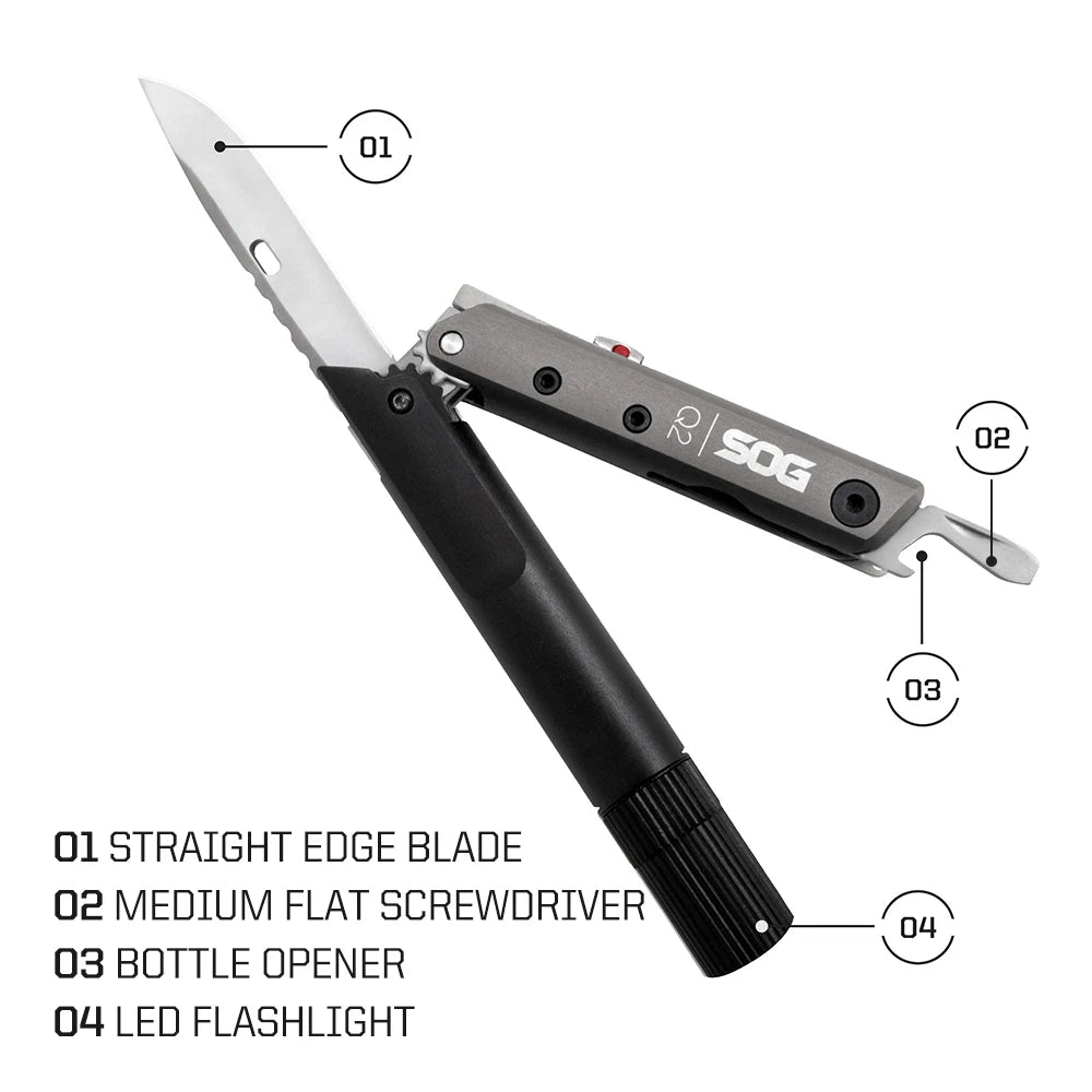 SOG Baton Q2 4-in-1 EDC Pen Multitool with Flashlight Knife and Screwdriver