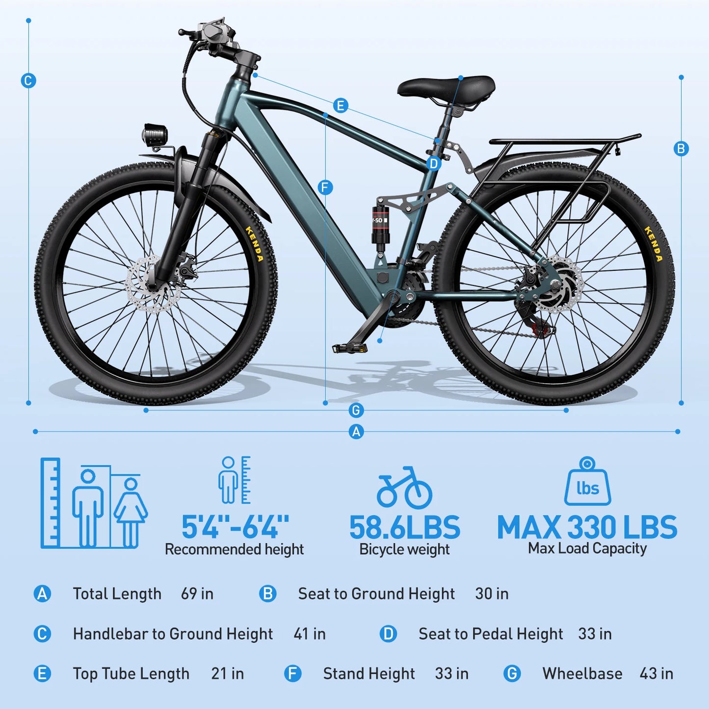 26 Inch 24 Inch Electric Mountain Bike 500W Motor 30 Mile Range Ebike