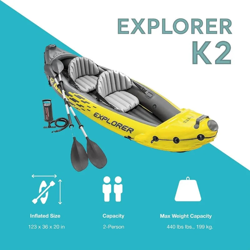 Intex Explorer K2 Inflatable Kayak Set with Oars and High Output Pump