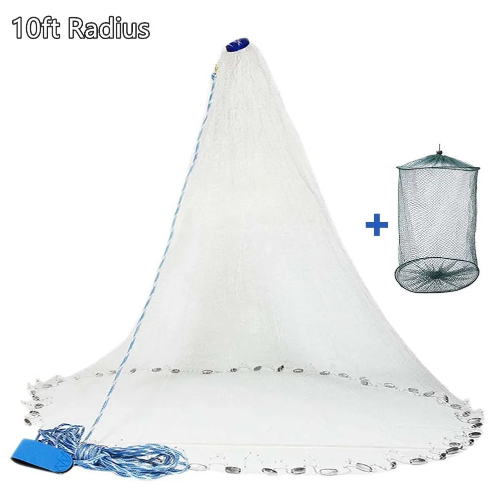 American Saltwater Fishing Cast Net with Heavy Duty Zinc Weights 3 to 10 Feet