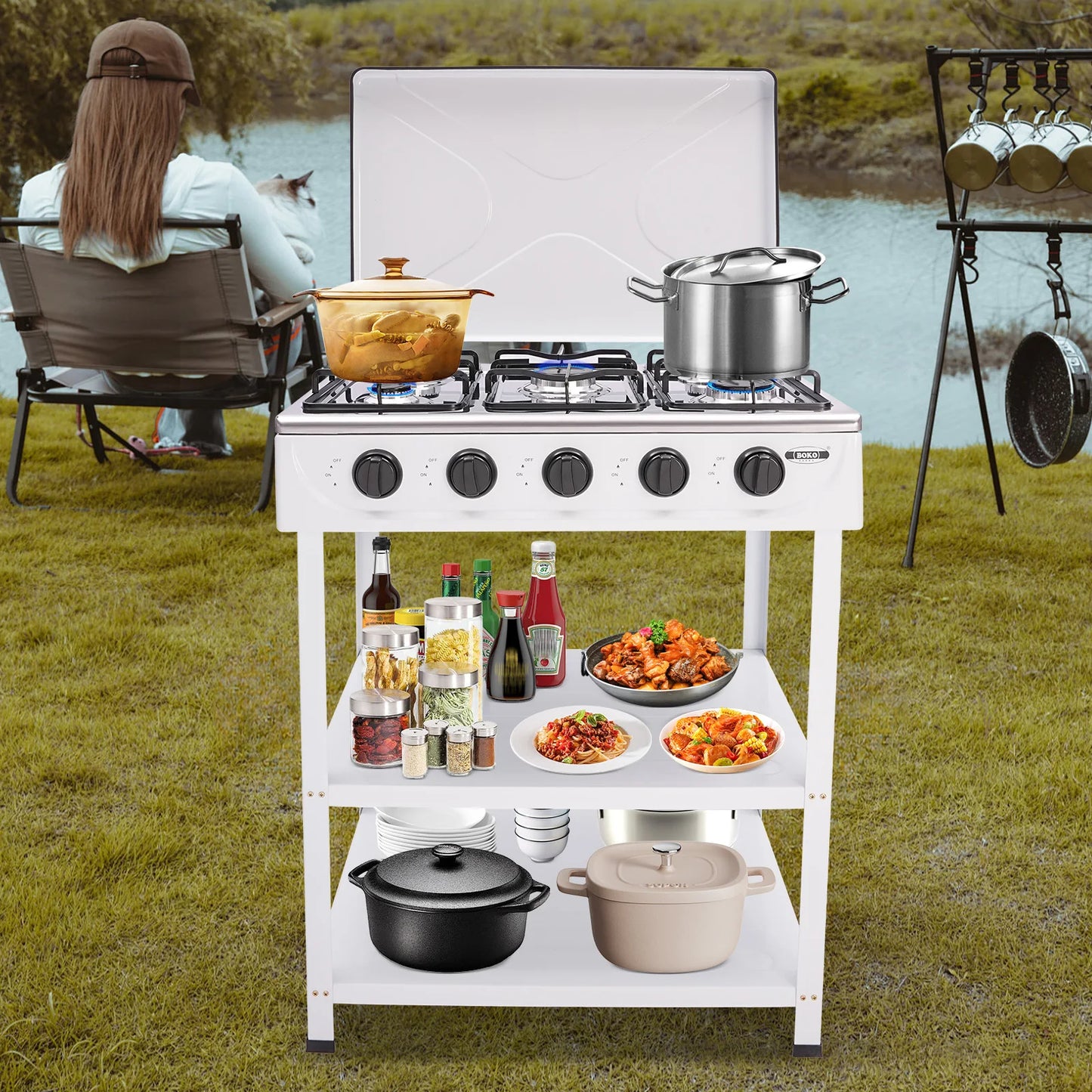 4/5 Burners Gas Stove with Independent Control for Outdoor Camping and Travel