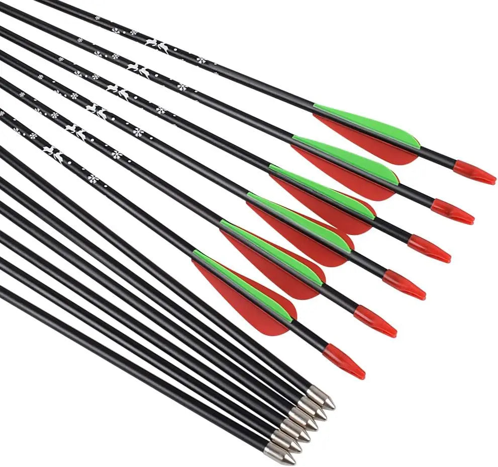 12pcs Fiberglass Recurve Bow Arrows for Outdoor Hunting and Practice Shooting