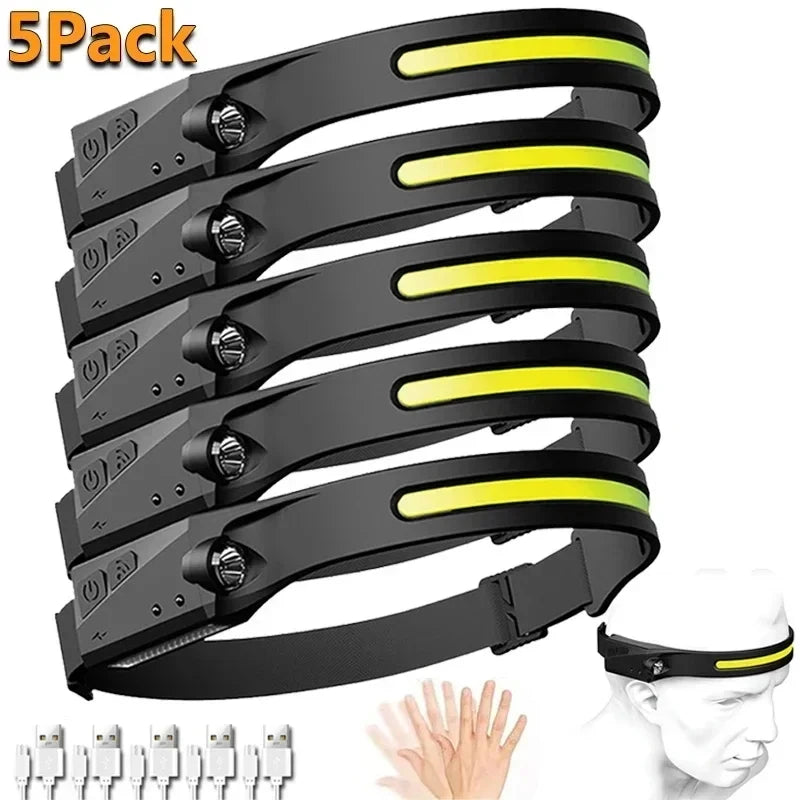 Rechargeable LED Headlamp with 5 Lighting Modes for Camping and Fishing