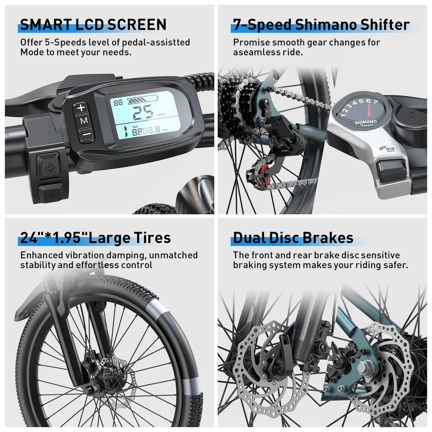 26 Inch 24 Inch Electric Mountain Bike 500W Motor 30 Mile Range Ebike