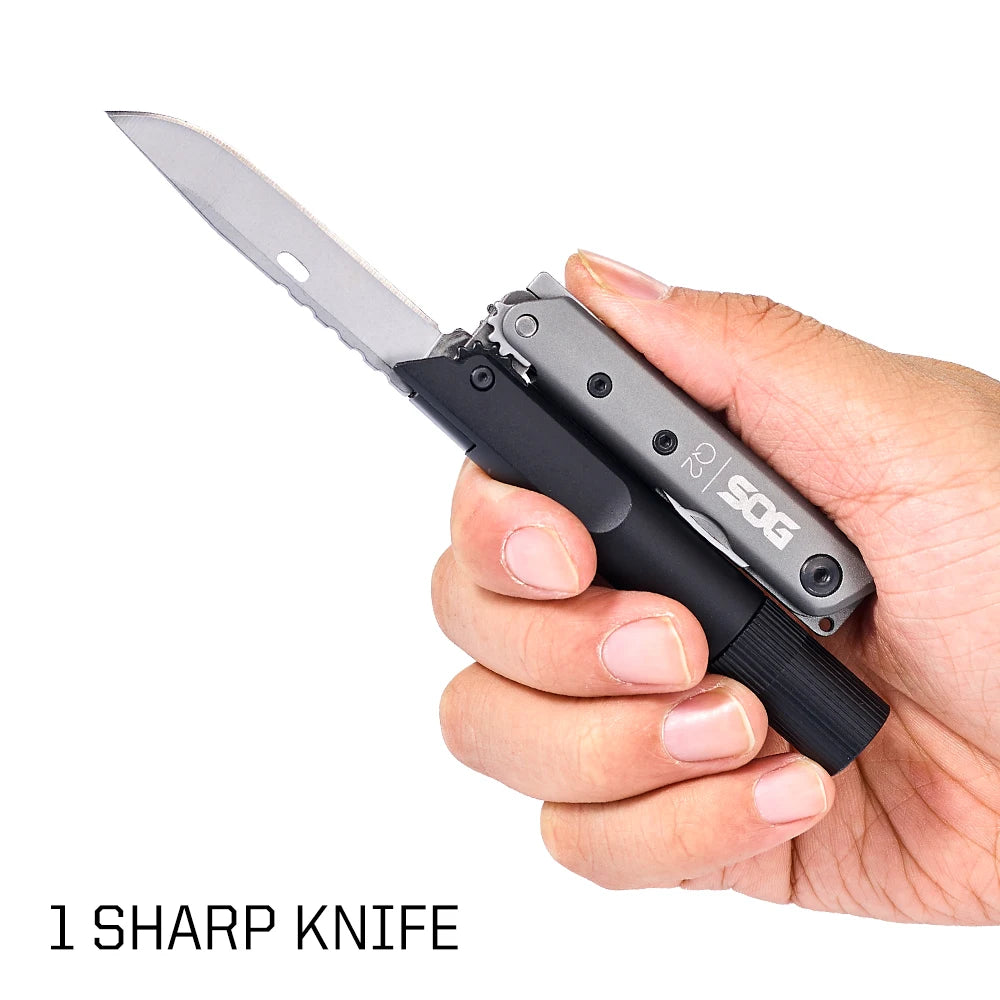 SOG Baton Q2 4-in-1 EDC Pen Multitool with Flashlight Knife and Screwdriver