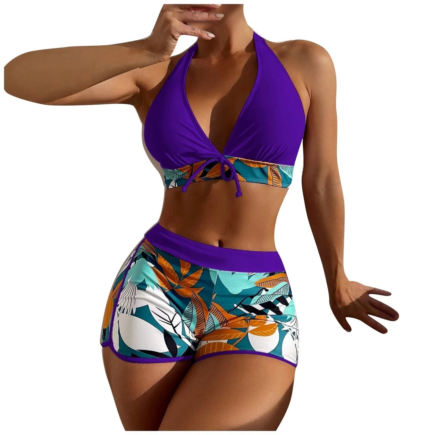 High Waist Plant Print Bikinis Set for Women Stylish Swimwear 2 Pieces