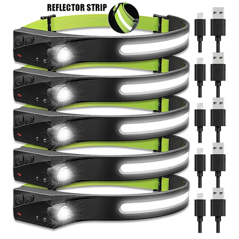 Rechargeable LED Headlamp with 5 Lighting Modes for Camping and Fishing