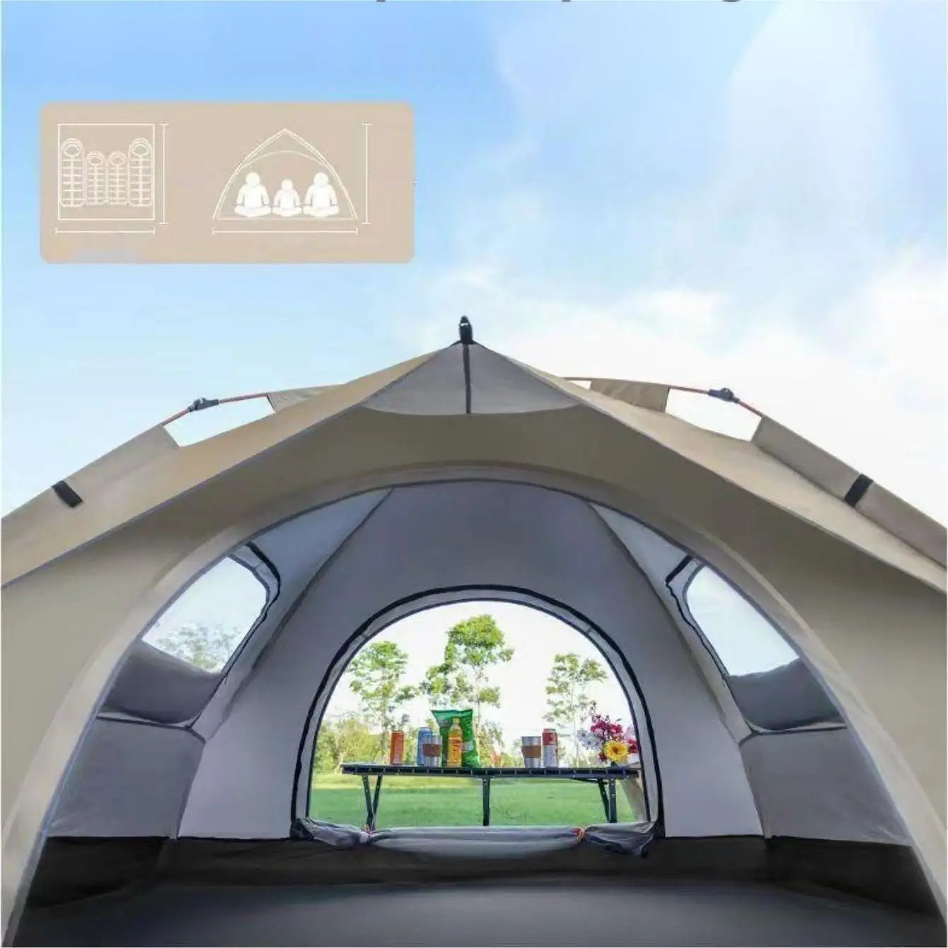 Outdoor Sunshade Camping Tent with Two Doors and Windows for Travel