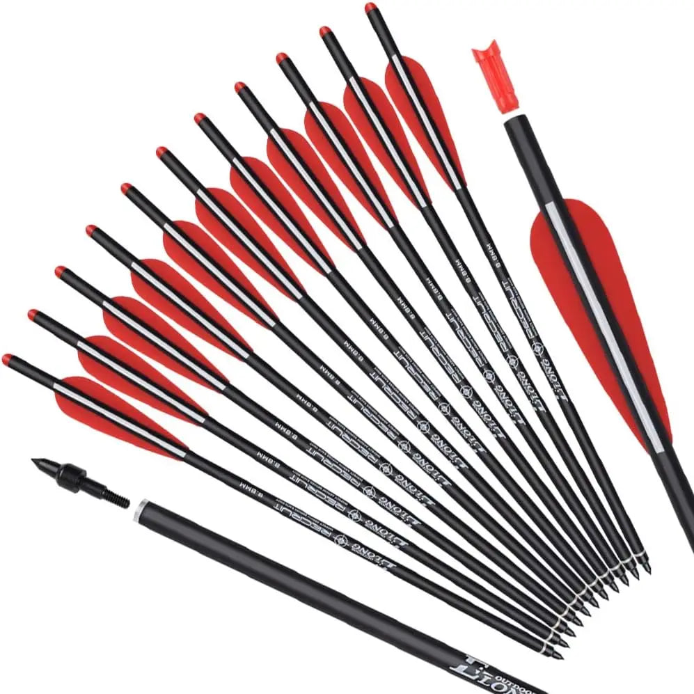 12pcs Carbon Crossbow Bolts 20 22 Inch Hunting Arrows with 100 Grain Tips