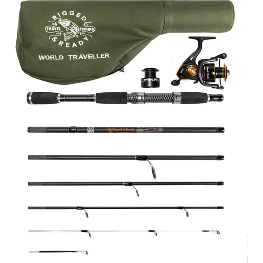 Compact Travel Fishing Rod and Reel Set with Case Six Sections and Two Tips
