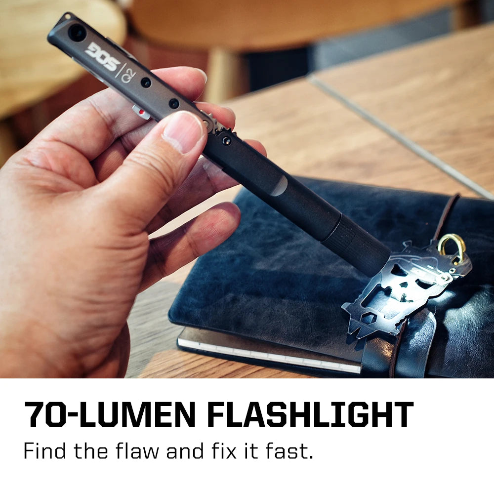 SOG Baton Q2 4-in-1 EDC Pen Multitool with Flashlight Knife and Screwdriver