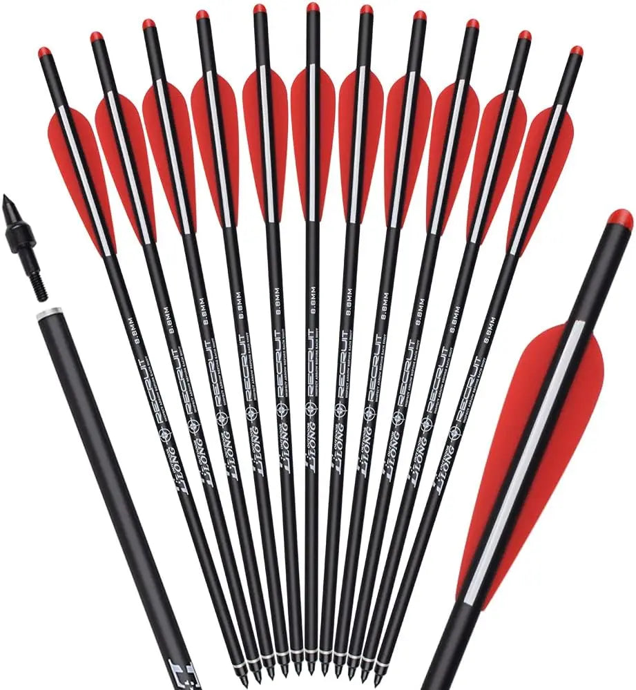 12pcs Carbon Crossbow Bolts 20 22 Inch Hunting Arrows with 100 Grain Tips
