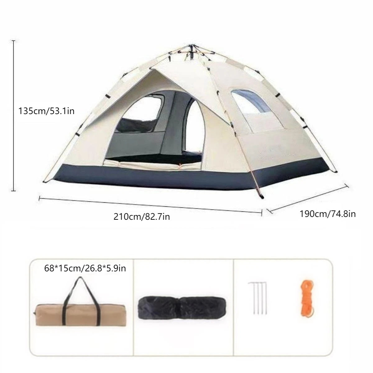 Outdoor Sunshade Camping Tent with Two Doors and Windows for Travel