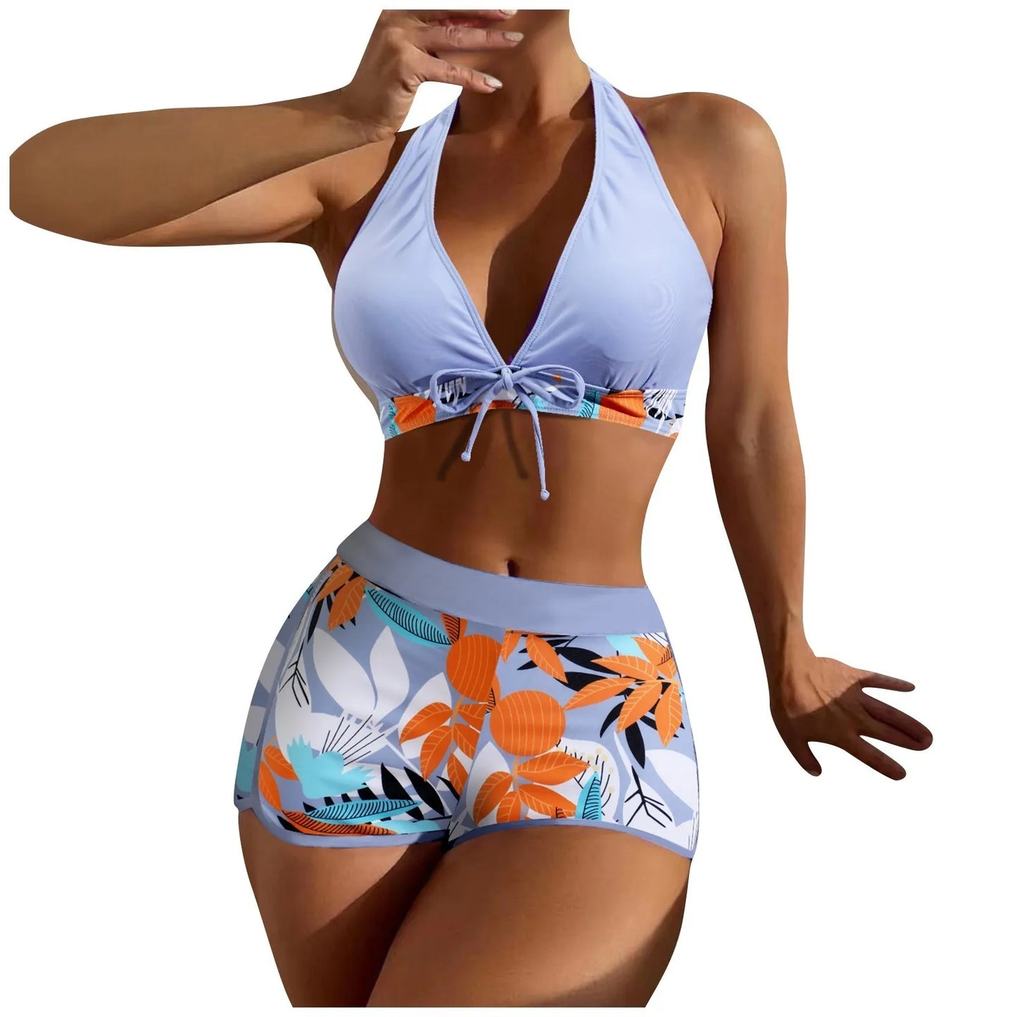 High Waist Plant Print Bikinis Set for Women Stylish Swimwear 2 Pieces