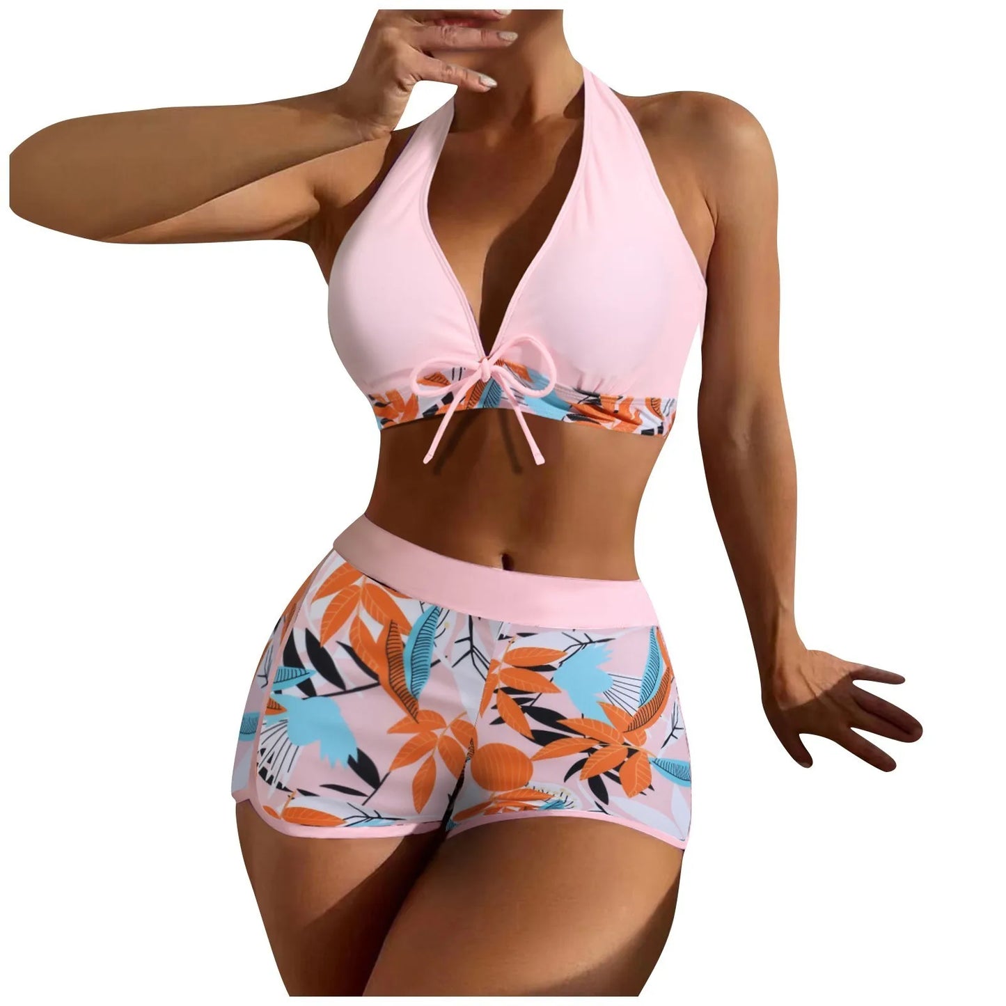 High Waist Plant Print Bikinis Set for Women Stylish Swimwear 2 Pieces