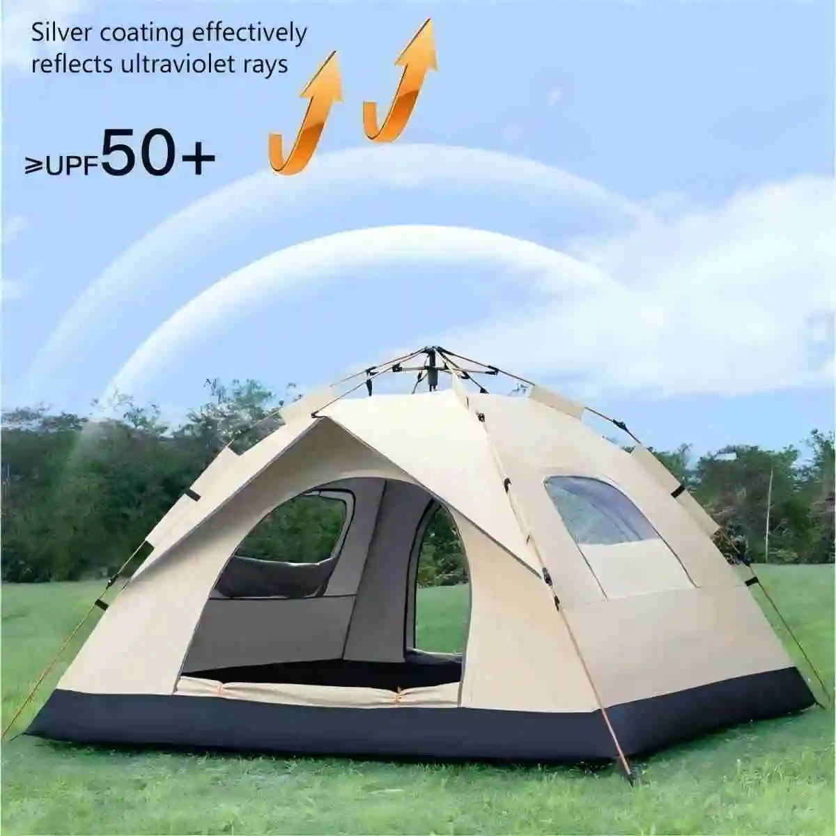 Outdoor Sunshade Camping Tent with Two Doors and Windows for Travel