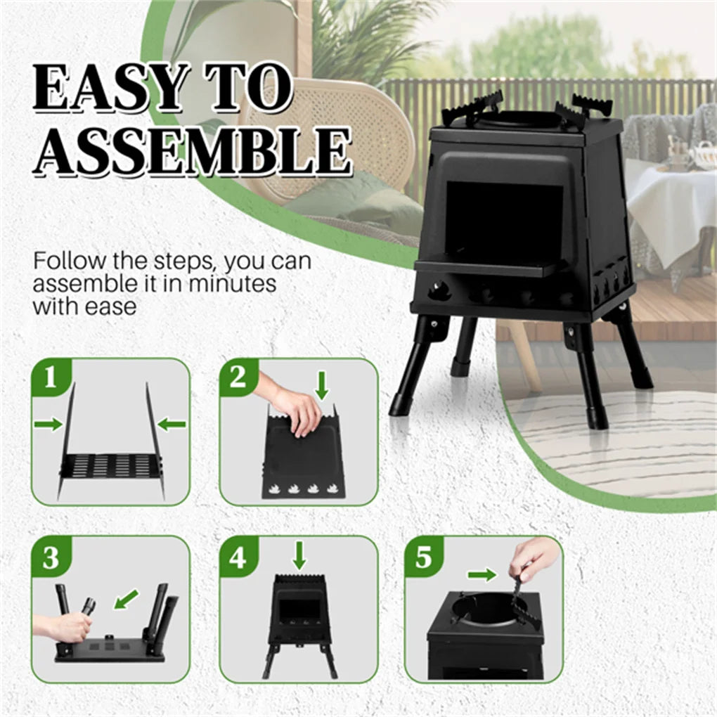 Portable Windproof Camping Wood Heater Stove for Outdoor Adventures